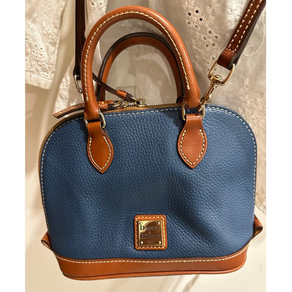 Dooney & Bourke Pebble Leather Zip Zip Bitsy bag Satchel crossbody Blue Brown